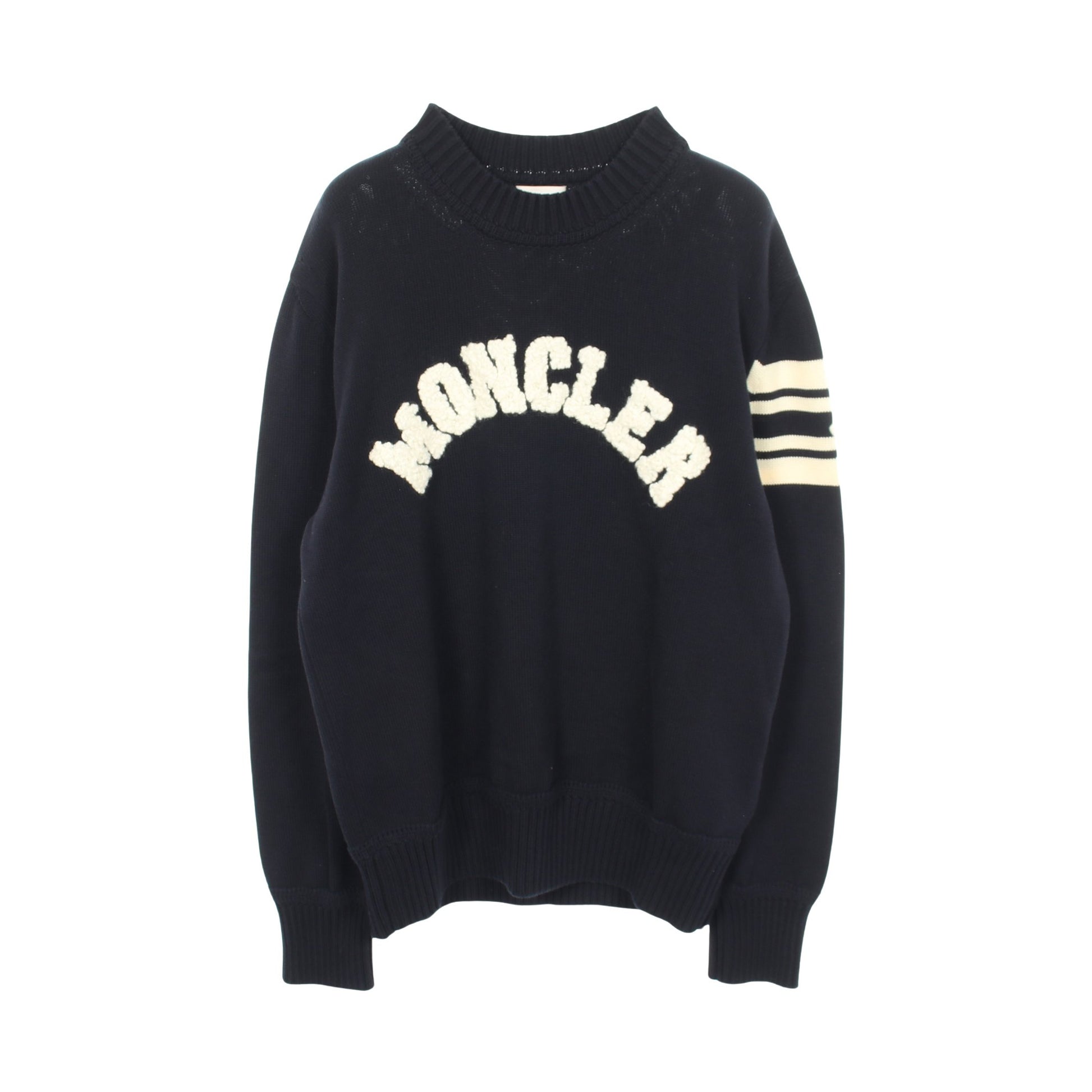 ロゴ ニット クルーネック コットン ネイビー モンクレール トップス MONCLER