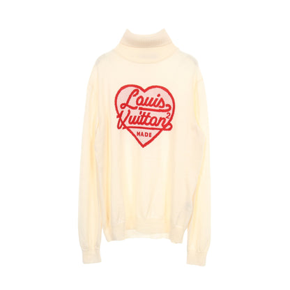 LOUIS VUITTON × NIGO インタルシアハート タートルネック ニット ウール アイボリー レッド ルイヴィトン
