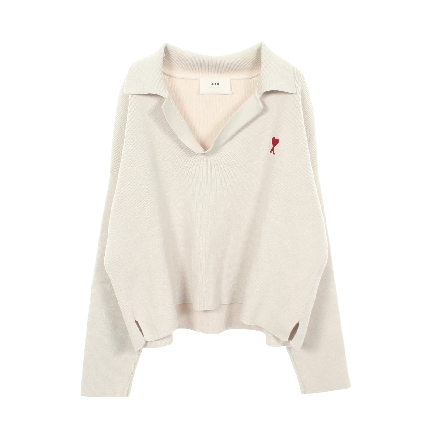 Ami de Coeur 長袖 ニット ポロシャツ コットン ウール オフホワイト アミアレクサンドルマテュッシ トップス AMI Alexandre Mattiussi