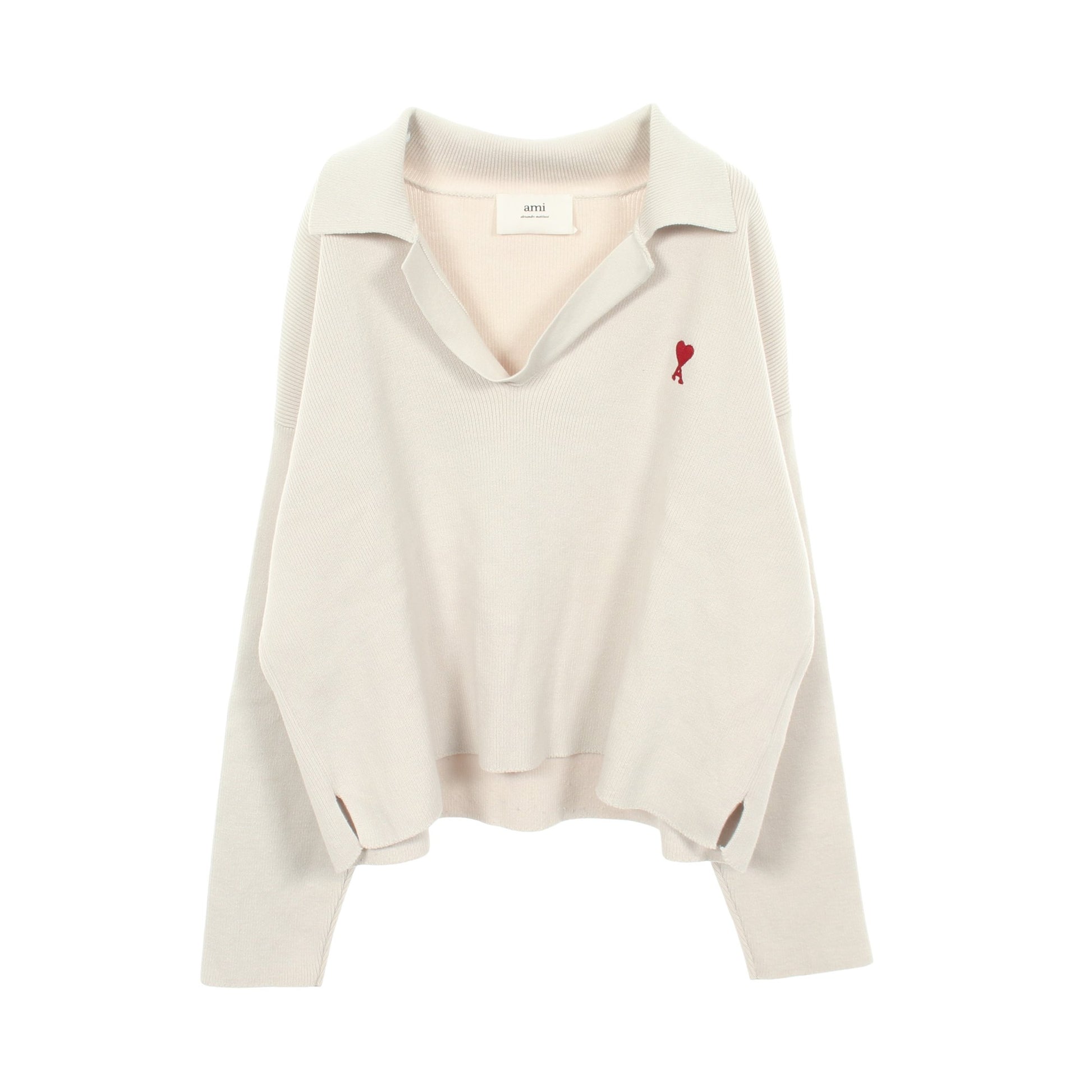 Ami de Coeur 長袖 ニット ポロシャツ コットン ウール オフホワイト アミアレクサンドルマテュッシ トップス AMI Alexandre Mattiussi