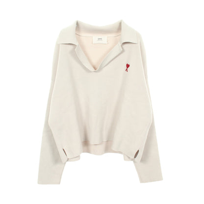 Ami de Coeur 長袖 ニット ポロシャツ コットン ウール オフホワイト アミアレクサンドルマテュッシ トップス AMI Alexandre Mattiussi