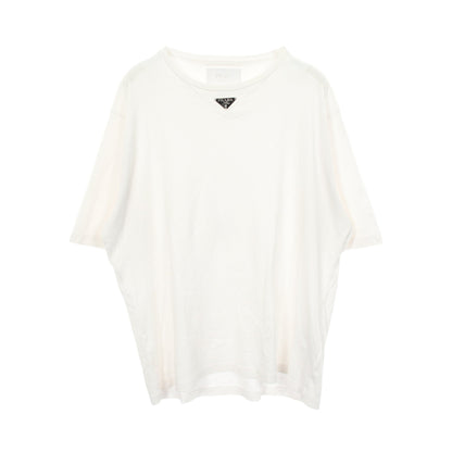 トライアングルロゴ 半袖Tシャツ コットン ホワイト プラダ トップス PRADA