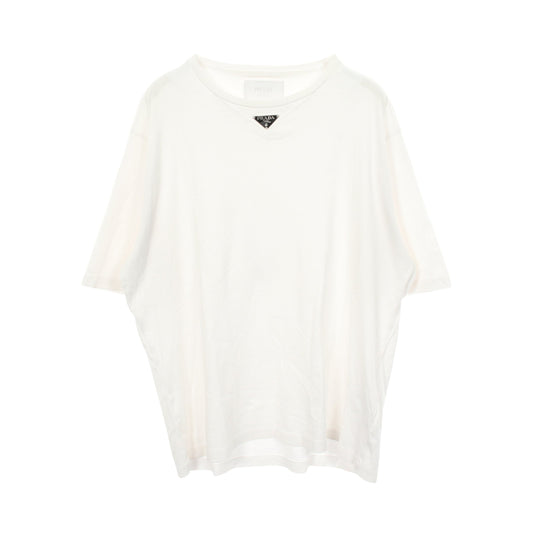 トライアングルロゴ 半袖Tシャツ コットン ホワイト プラダ トップス PRADA