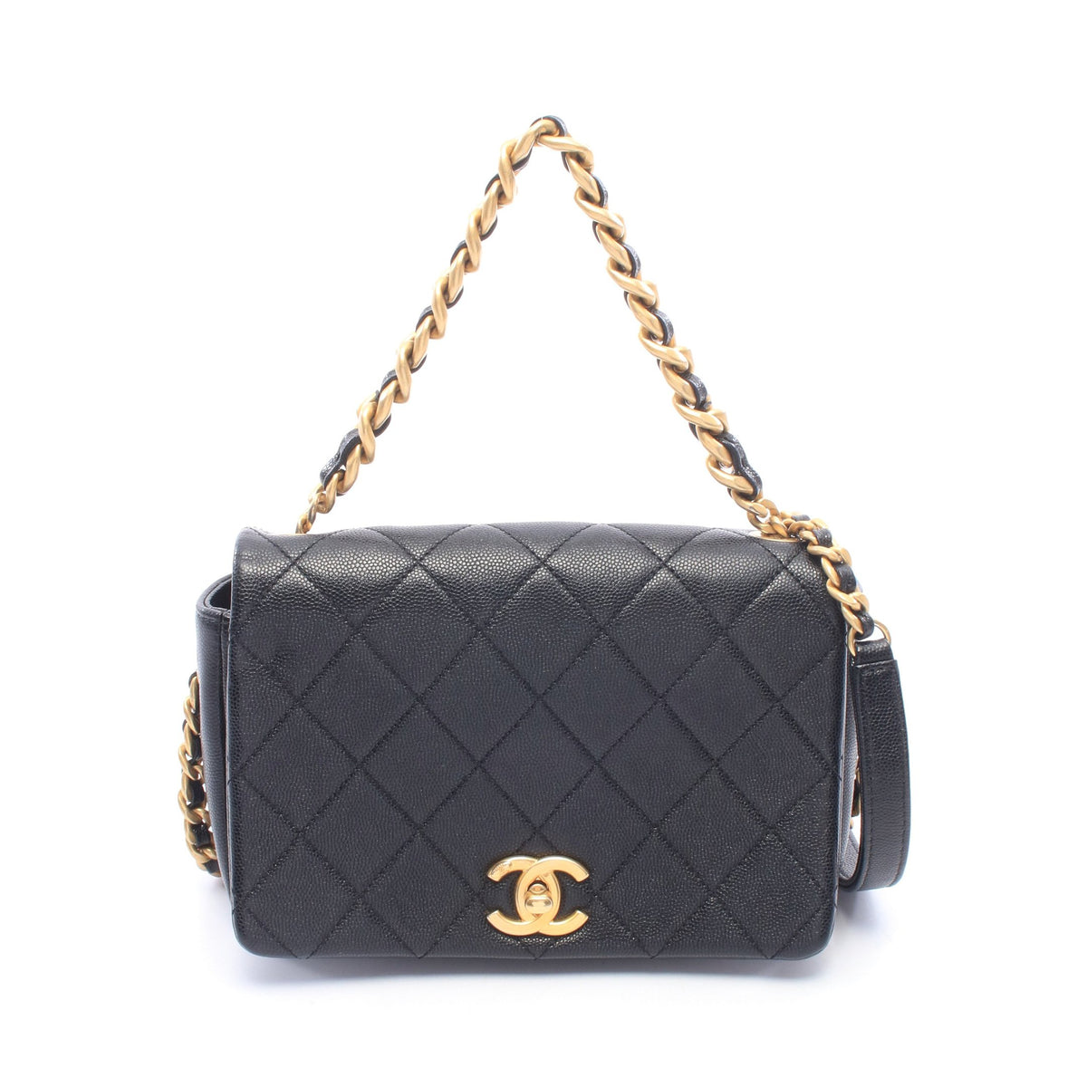 マトラッセ チェーンショルダーバッグ キャビアスキン ブラック ゴールド金具 シャネル バッグ CHANEL