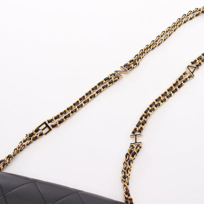 マトラッセ スモールフラップ チェーンショルダーバッグ ラムスキン ブラック ゴールド金具 シャネル バッグ CHANEL