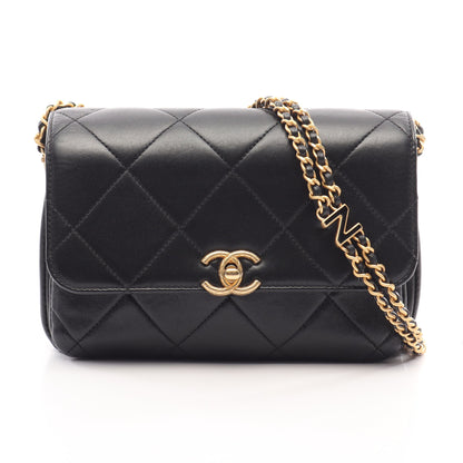 マトラッセ スモールフラップ チェーンショルダーバッグ ラムスキン ブラック ゴールド金具 シャネル バッグ CHANEL