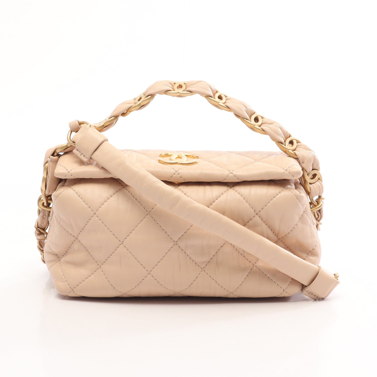 マトラッセ 2WAY チェーンショルダーバッグ ラムスキン ベージュ ゴールド金具 シャネル