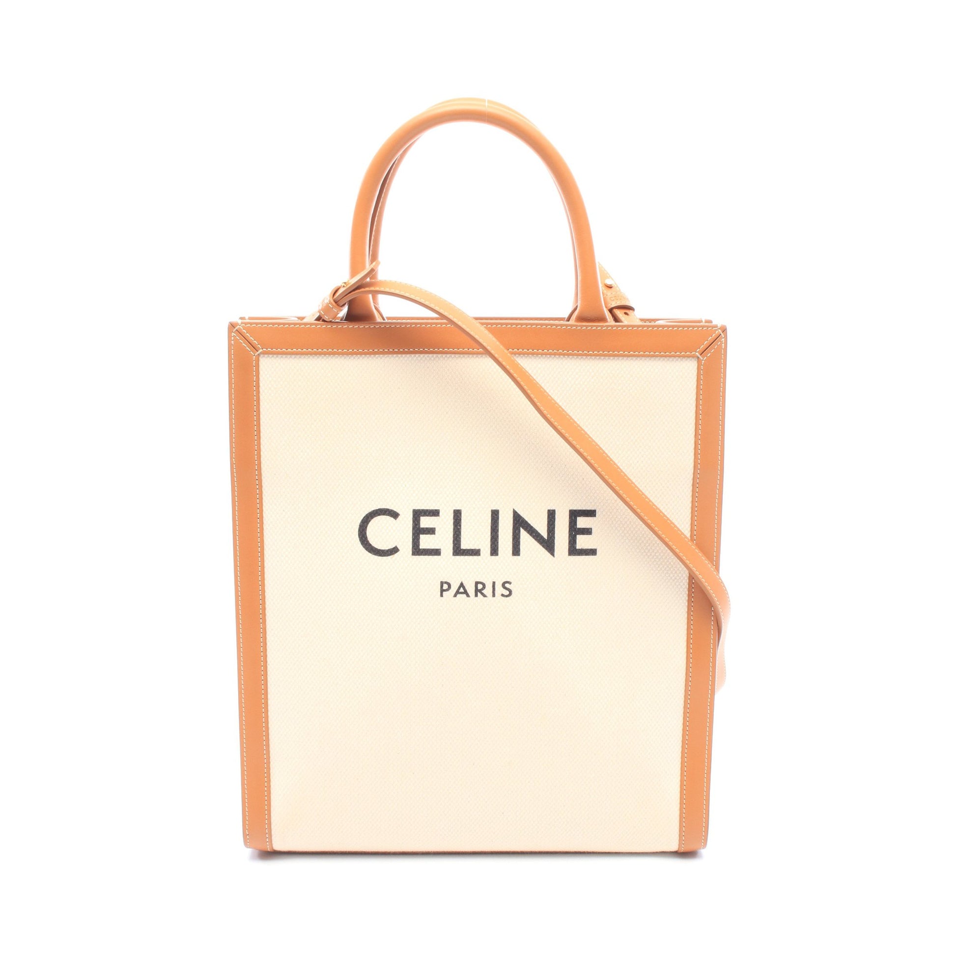 スモール バーティカル カバ 2WAY ハンドバッグ トートバッグ キャンバス レザー アイボリー ブラウン セリーヌ バッグ CELINE