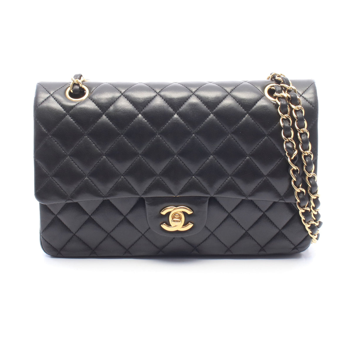マトラッセ Wフラップ Wチェーンショルダーバッグ ラムスキン ブラック ゴールド金具 シャネル バッグ CHANEL