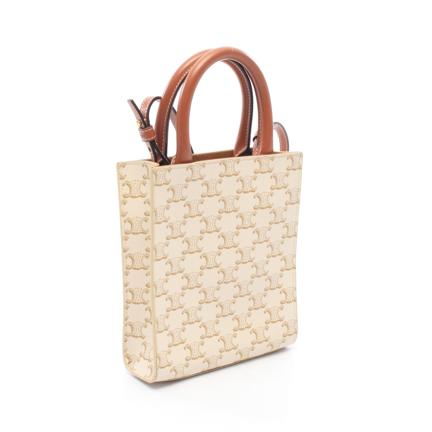 ミニ バーティカル カバ トリオンフ 2WAY ハンドバッグ PVC レザー アイボリー ブラウン セリーヌ バッグ CELINE