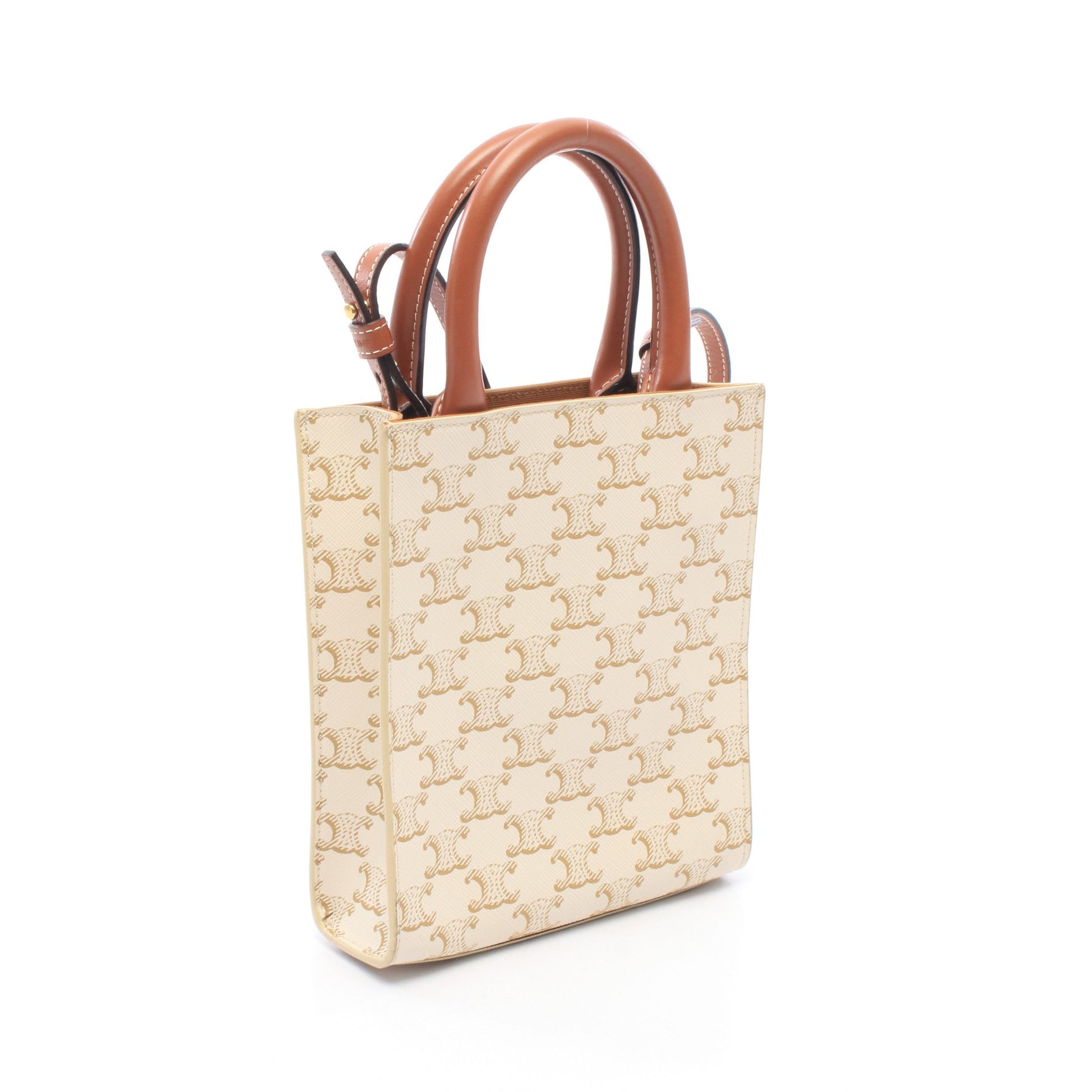 ミニ バーティカル カバ トリオンフ 2WAY ハンドバッグ PVC レザー アイボリー ブラウン セリーヌ バッグ CELINE