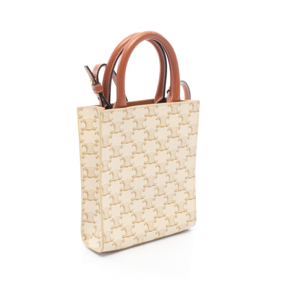 ミニ バーティカル カバ トリオンフ 2WAY ハンドバッグ PVC レザー アイボリー ブラウン セリーヌ バッグ CELINE