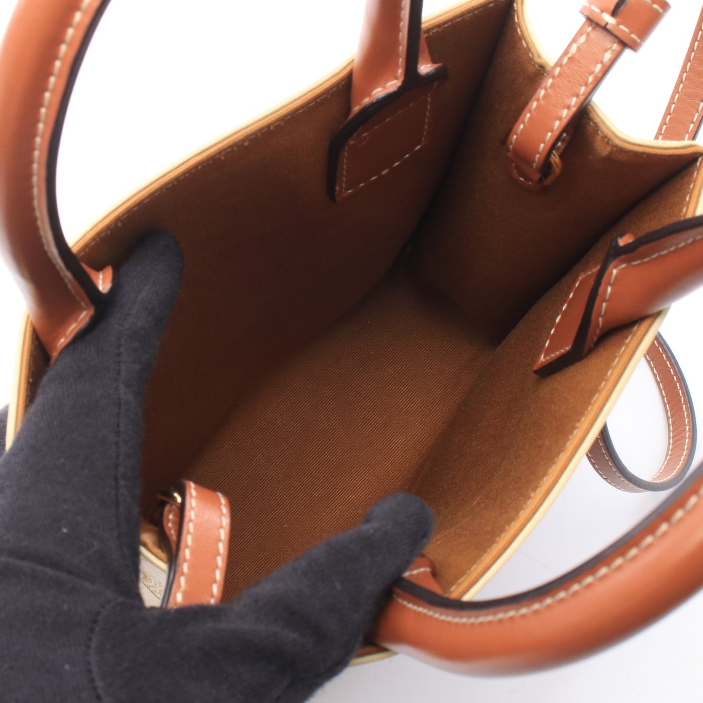 ミニ バーティカル カバ トリオンフ 2WAY ハンドバッグ PVC レザー アイボリー ブラウン セリーヌ バッグ CELINE