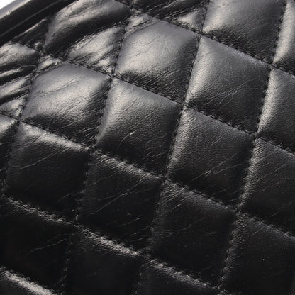 マトラッセ がま口 クラッチバッグ ラムスキン ブラック シルバー金具 シャネル