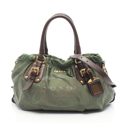 NYLON JACQUARD+ 2WAY ハンドバッグ ナイロン レザー カーキグリーン ダークブラウン プラダ