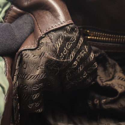 NYLON JACQUARD+ 2WAY ハンドバッグ ナイロン レザー カーキグリーン ダークブラウン プラダ