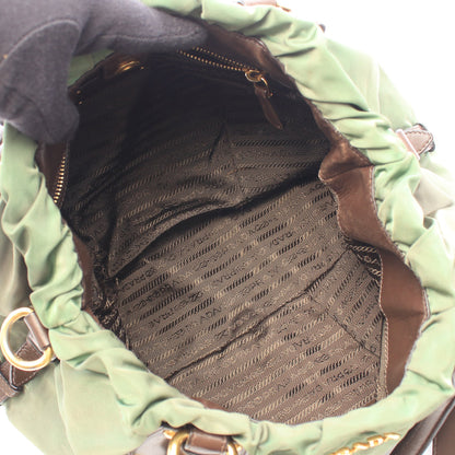 NYLON JACQUARD+ 2WAY ハンドバッグ ナイロン レザー カーキグリーン ダークブラウン プラダ