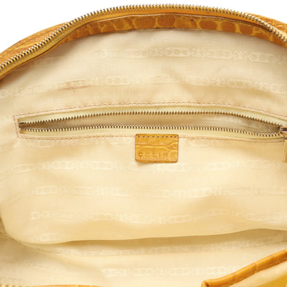 クロコ型押し ハンドバッグ キャンバス レザー ベージュ イエロー セリーヌ バッグ CELINE