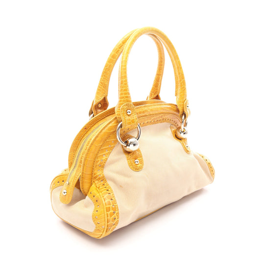 クロコ型押し ハンドバッグ キャンバス レザー ベージュ イエロー セリーヌ バッグ CELINE