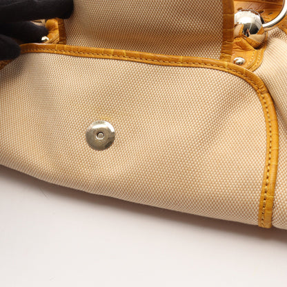 クロコ型押し ハンドバッグ キャンバス レザー ベージュ イエロー セリーヌ バッグ CELINE