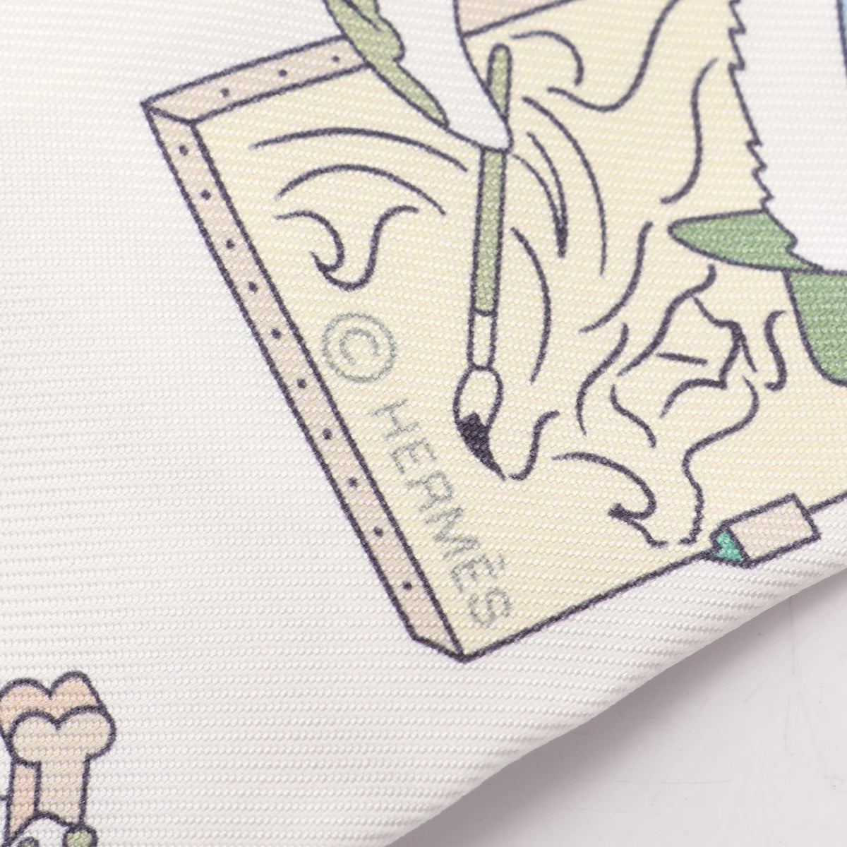 ツイリー ACADEMIA HIPPICA リボン スカーフ シルク ホワイト マルチカラー エルメス 財布・小物 HERMES