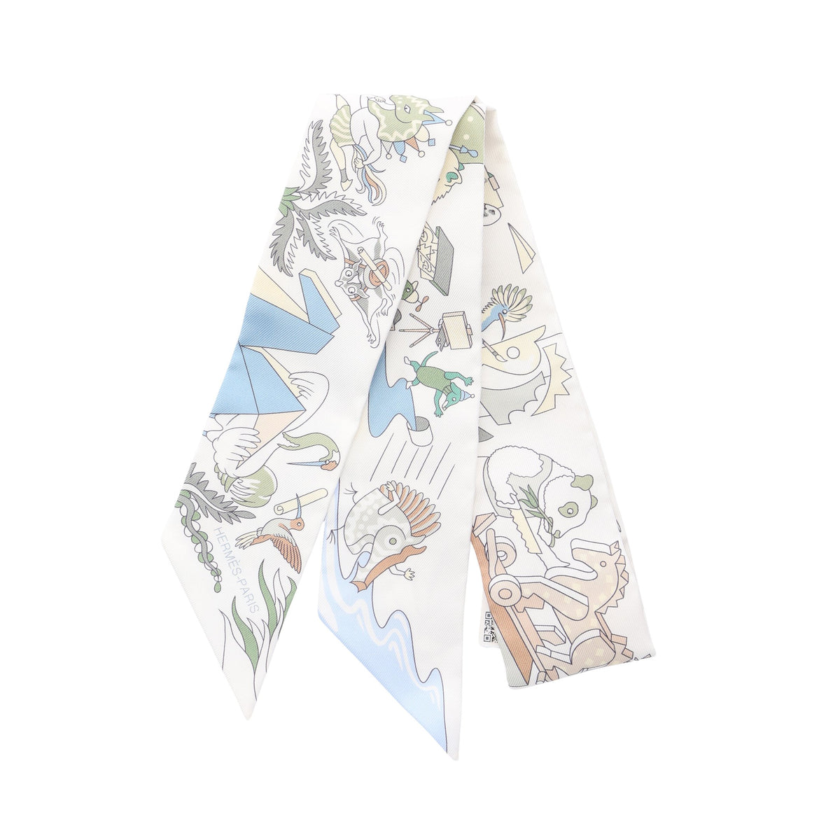 ツイリー ACADEMIA HIPPICA リボン スカーフ シルク ホワイト マルチカラー エルメス 財布・小物 HERMES