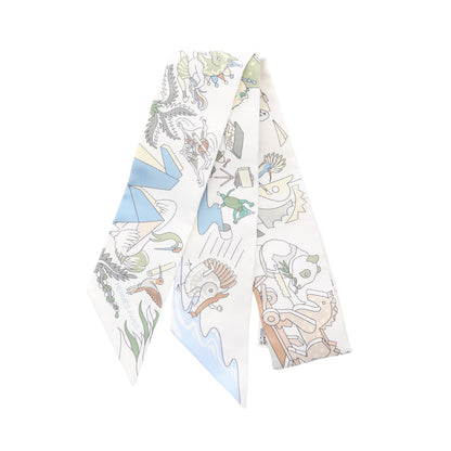 ツイリー ACADEMIA HIPPICA リボン スカーフ シルク ホワイト マルチカラー エルメス 財布・小物 HERMES