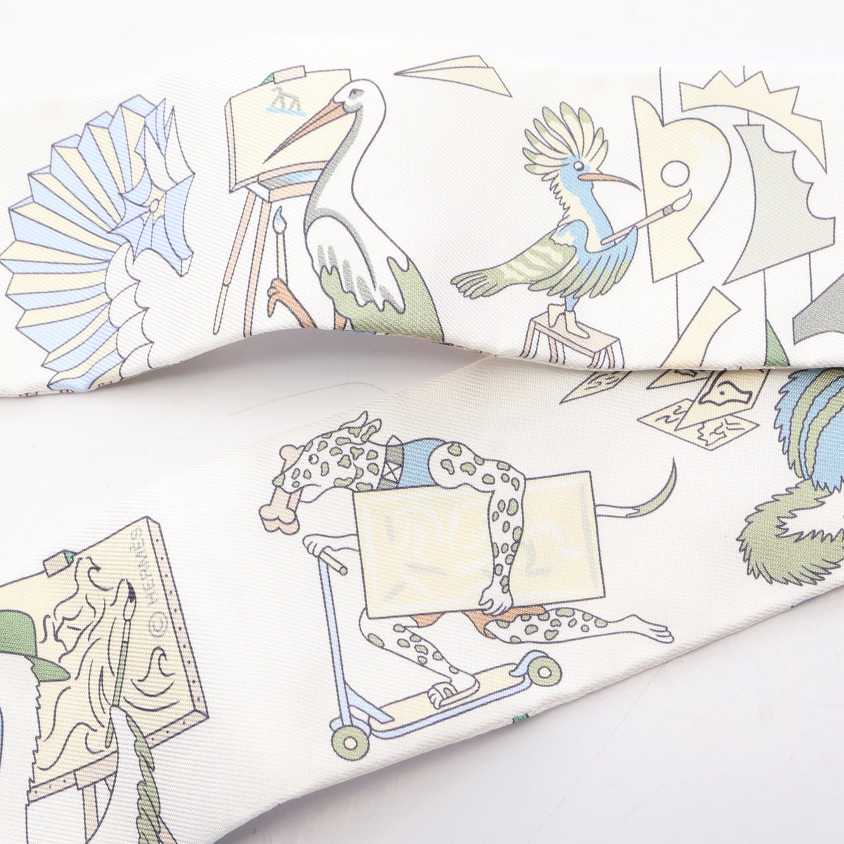 ツイリー ACADEMIA HIPPICA リボン スカーフ シルク ホワイト マルチカラー エルメス 財布・小物 HERMES