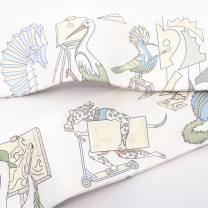ツイリー ACADEMIA HIPPICA リボン スカーフ シルク ホワイト マルチカラー エルメス 財布・小物 HERMES