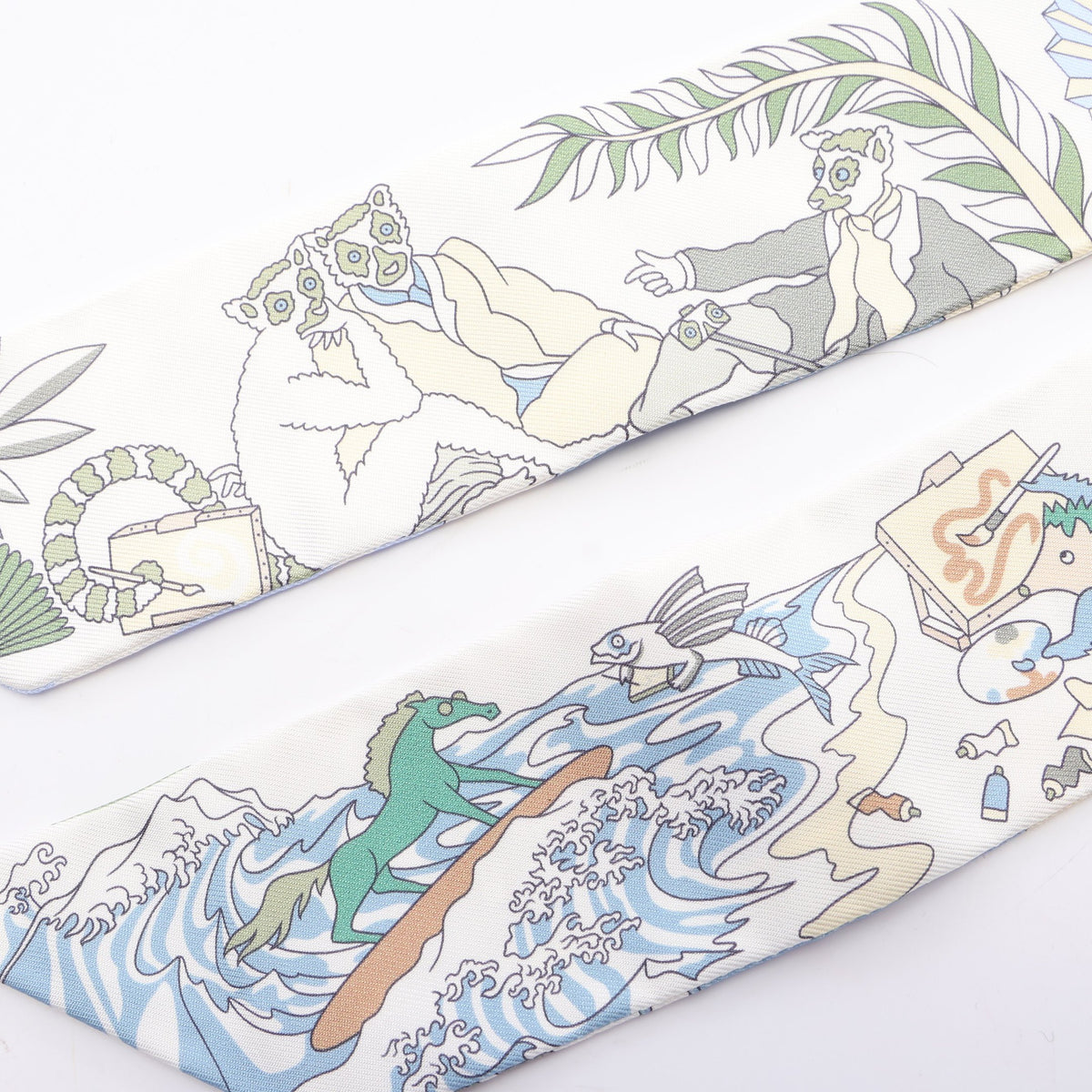 ツイリー ACADEMIA HIPPICA リボン スカーフ シルク ホワイト マルチカラー エルメス 財布・小物 HERMES