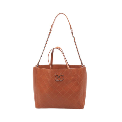 マトラッセ 2WAY ショルダーバッグ キャビアスキン ブラウン シルバー金具 シャネル バッグ CHANEL