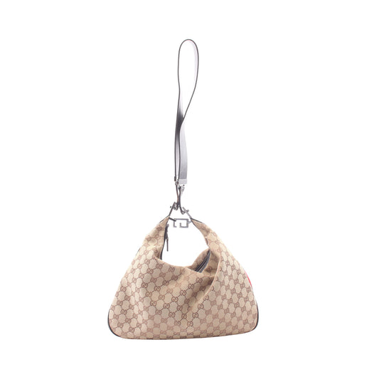 GGキャンバス シェリーライン ショルダーバッグ キャンバス レザー ベージュ ダークブラウン グッチ バッグ GUCCI
