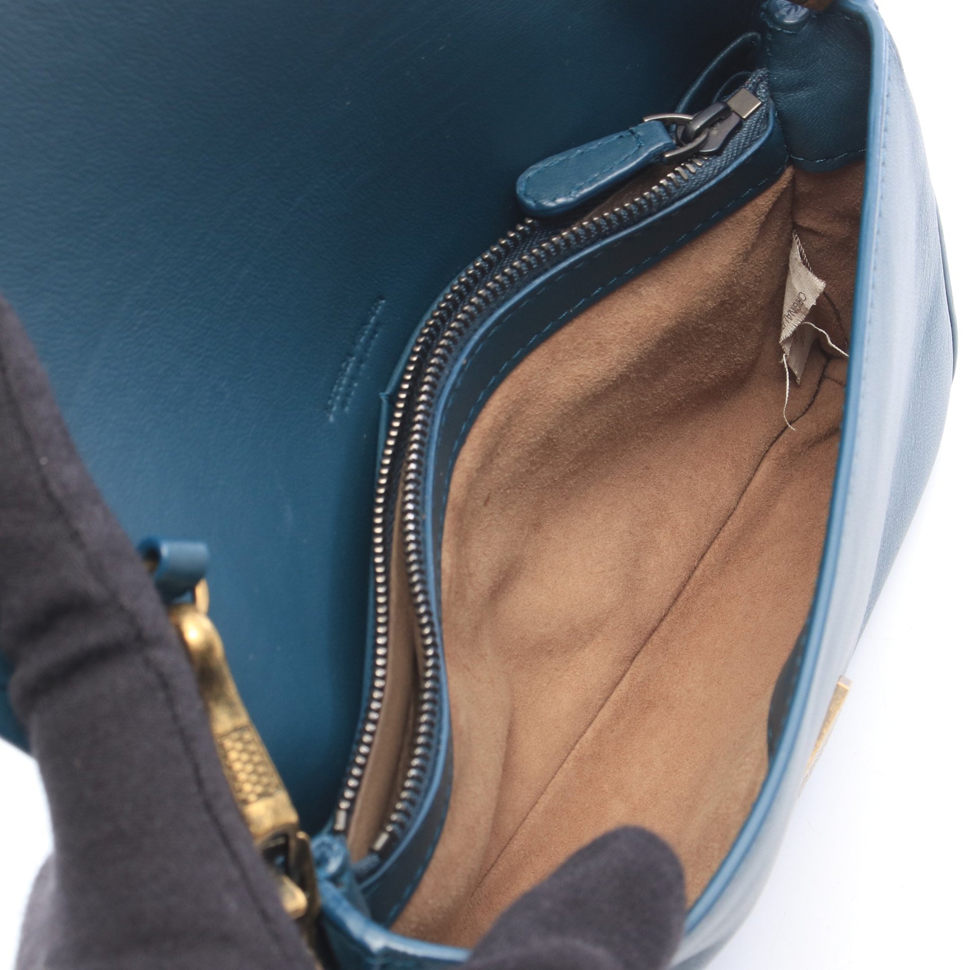 イントレチャート チェーンショルダーバッグ ラムスキン ブルーグリーン ボッテガヴェネタ バッグ BOTTEGA VENETA