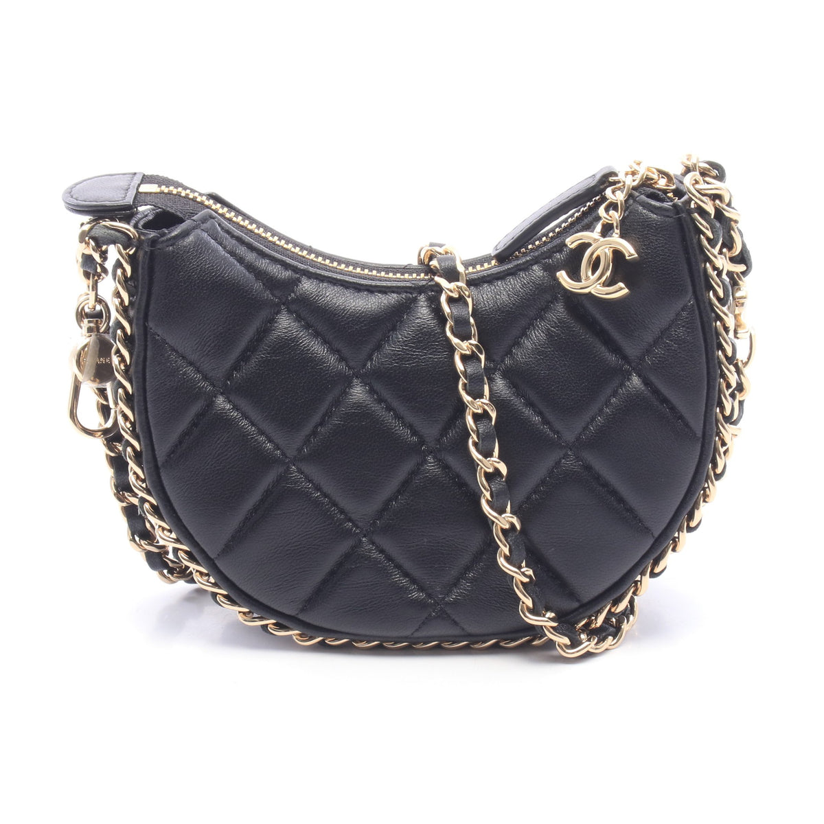 マトラッセ スモール ホーボーバッグ チェーンショルダーバッグ ラムスキン ブラック ゴールド金具 シャネル バッグ CHANEL