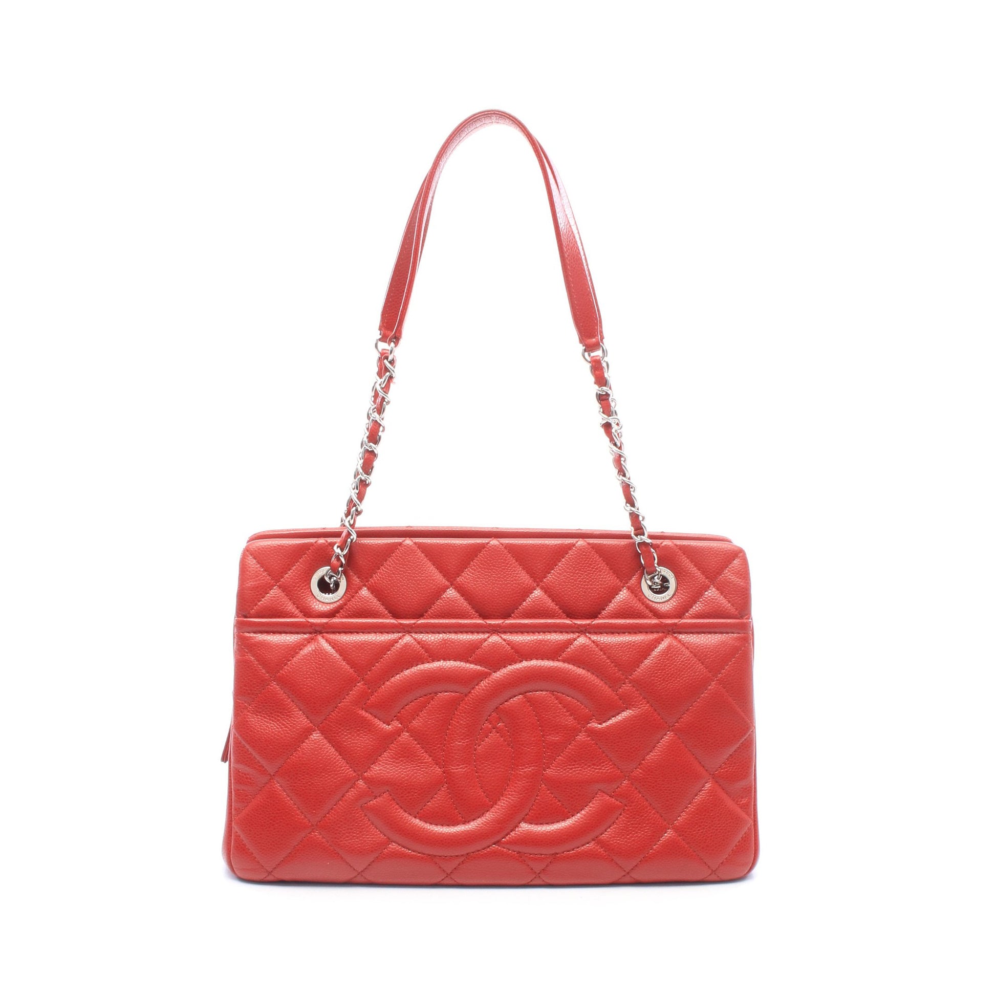 マトラッセ チェーンショルダーバッグ チェーントートバッグ キャビアスキン レッド シルバー金具 シャネル バッグ CHANEL