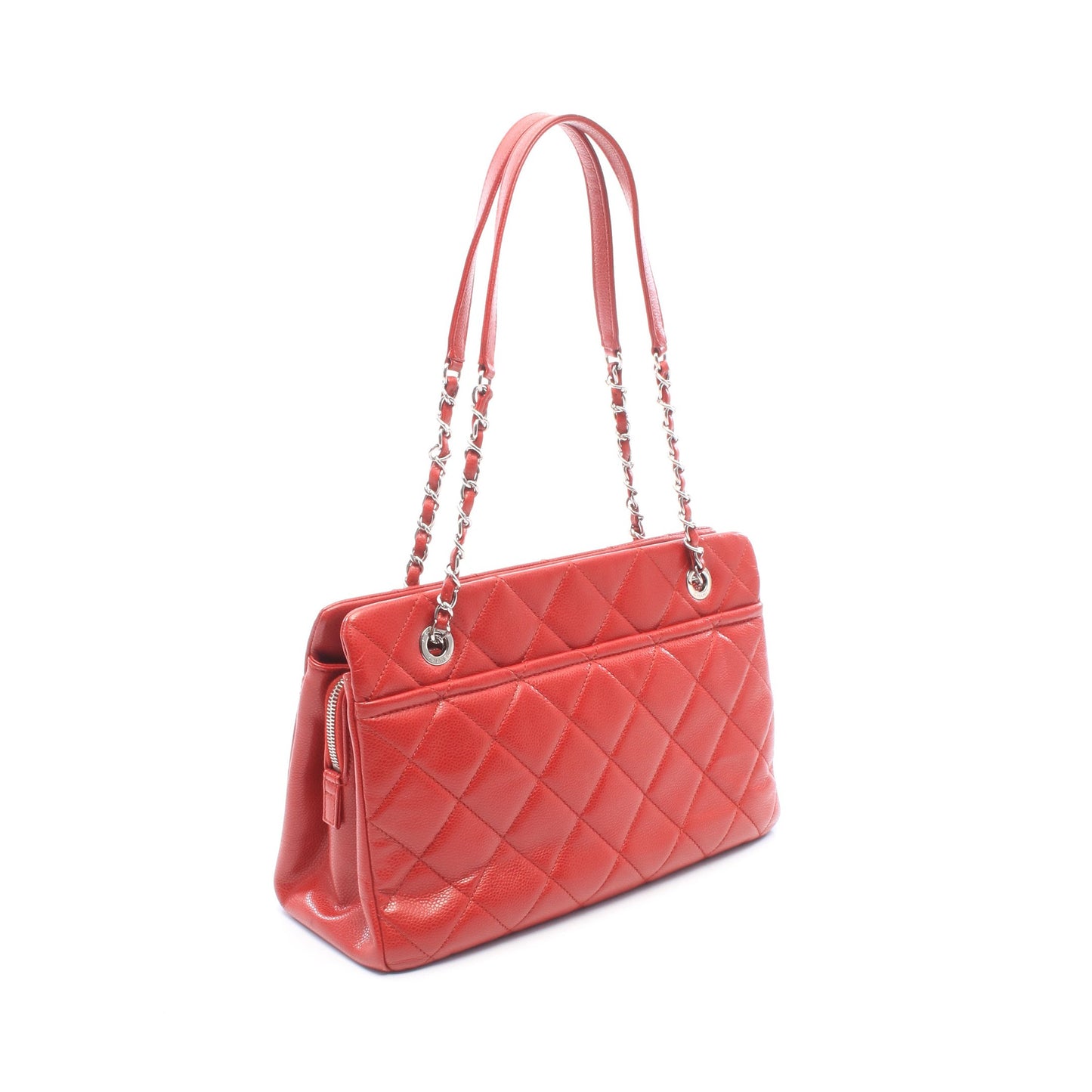 マトラッセ チェーンショルダーバッグ チェーントートバッグ キャビアスキン レッド シルバー金具 シャネル バッグ CHANEL