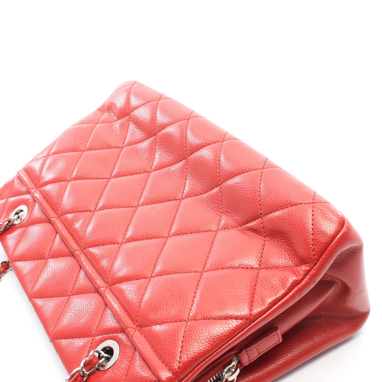 マトラッセ チェーンショルダーバッグ チェーントートバッグ キャビアスキン レッド シルバー金具 シャネル バッグ CHANEL