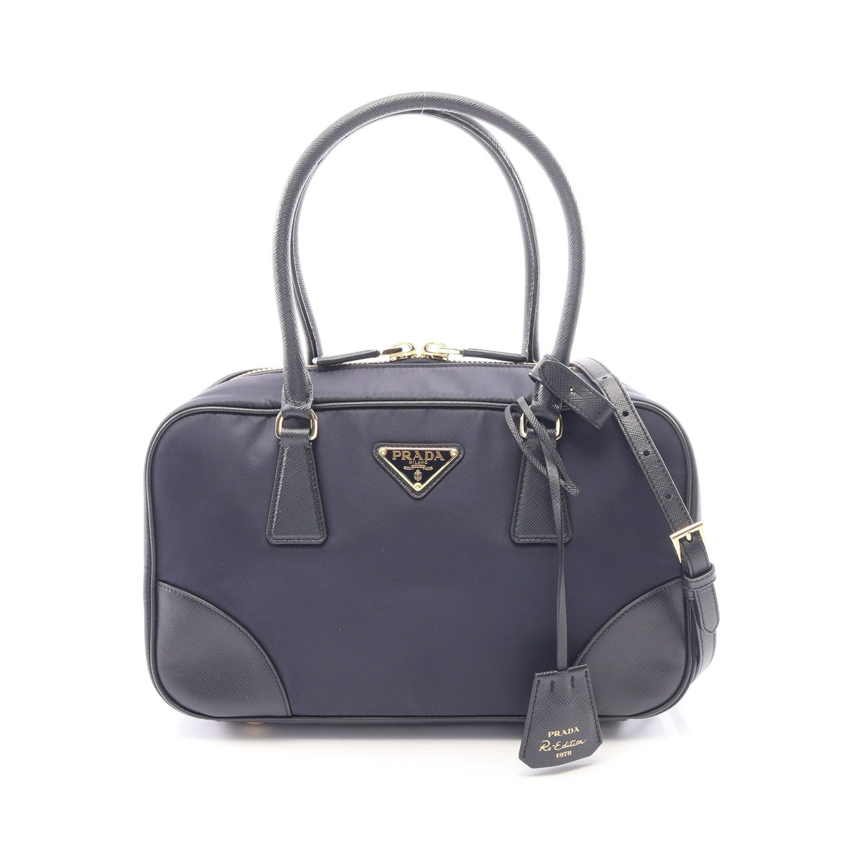 RE-EDITION 1978 RE-NYLON TESSUTO+SAFFIANO 2WAY ハンドバッグ ナイロン サフィアーノレザー ネイビー ブラック プラダ バッグ PRADA