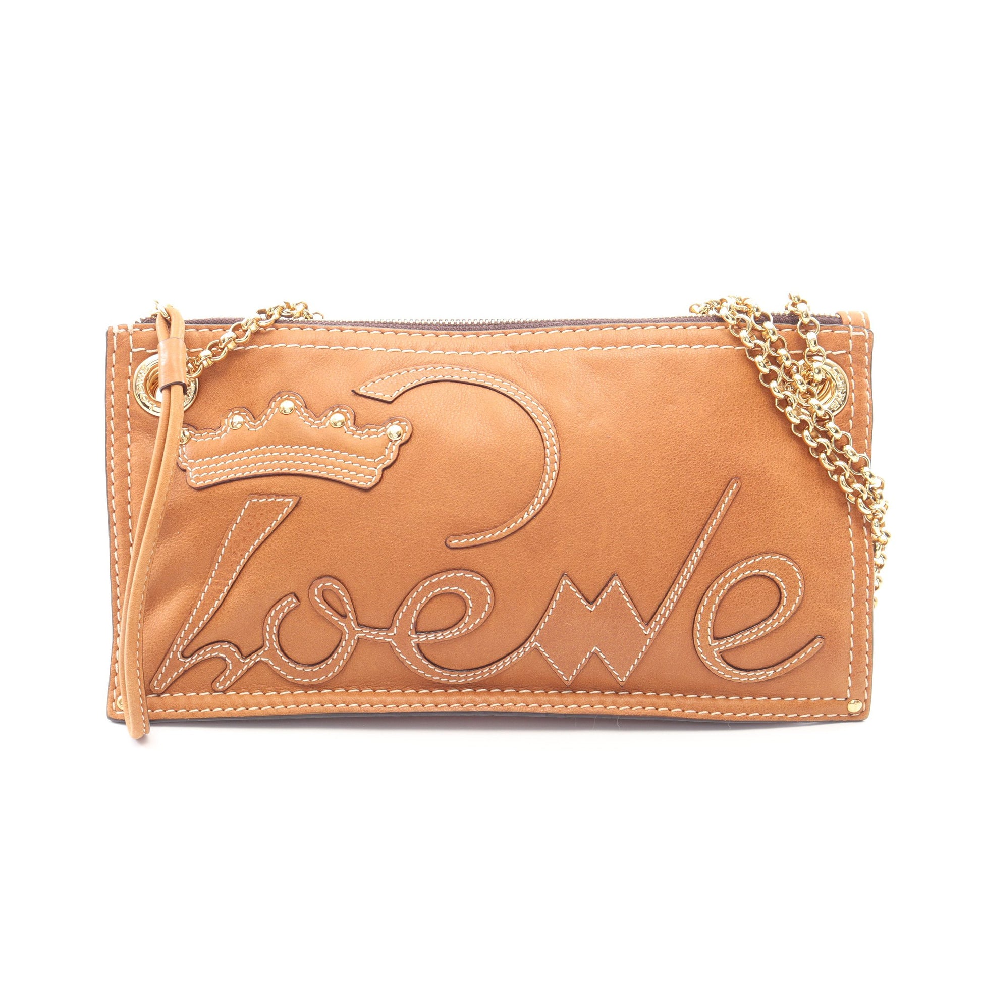 ロゴ Wチェーンショルダーバッグ レザー ブラウン ロエベ バッグ LOEWE
