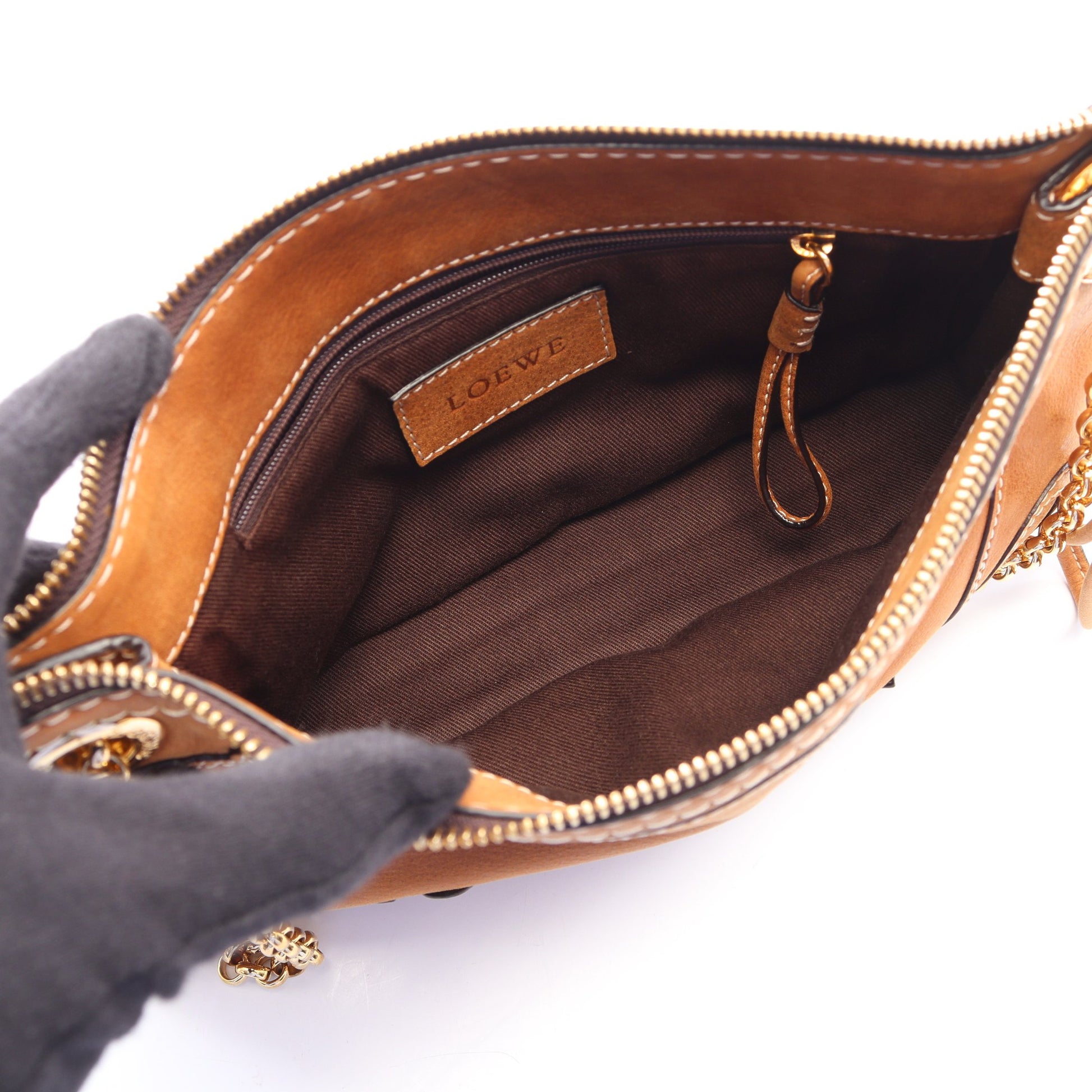 ロゴ Wチェーンショルダーバッグ レザー ブラウン ロエベ バッグ LOEWE