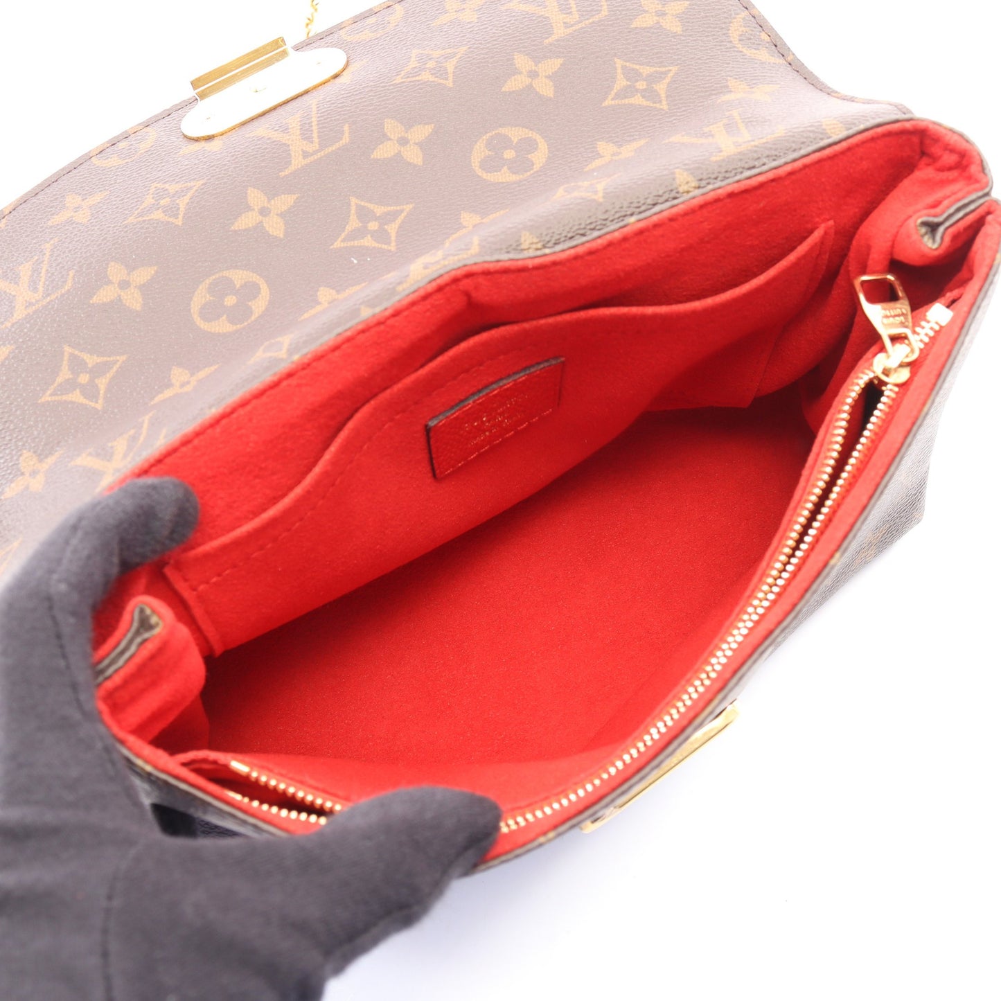 サン プラシード モノグラム スリーズ チェーンショルダーバッグ PVC レザー ブラウン レッド ルイヴィトン バッグ LOUIS VUITTON
