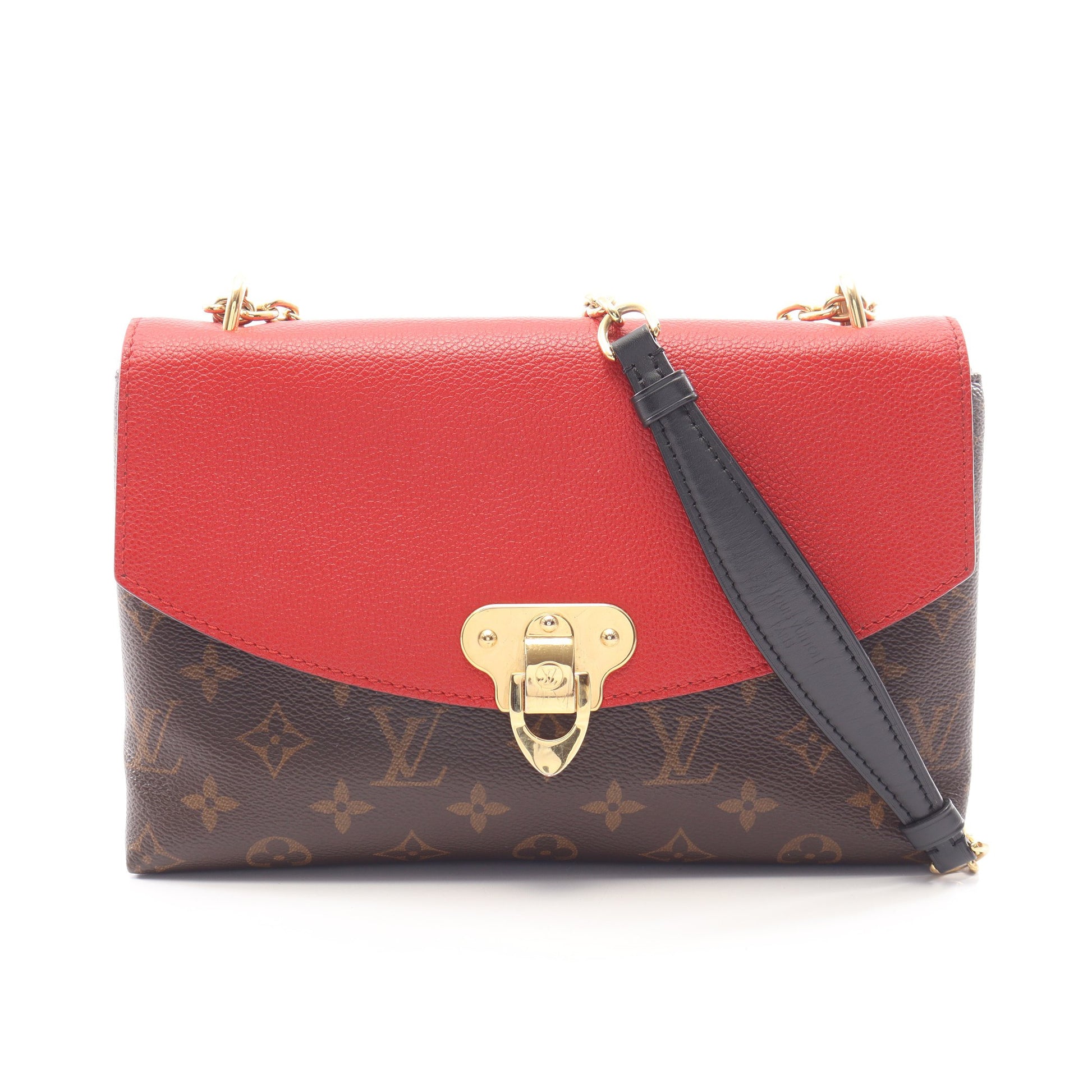 サン プラシード モノグラム スリーズ チェーンショルダーバッグ PVC レザー ブラウン レッド ルイヴィトン バッグ LOUIS VUITTON