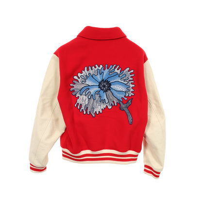 LOUIS VUITTON × 草間彌生 サイケデリックフラワー エンブロイダード バーシティブルゾン スタジャン ウール レザー レッド ホワイト マルチカラー ルイヴィトン