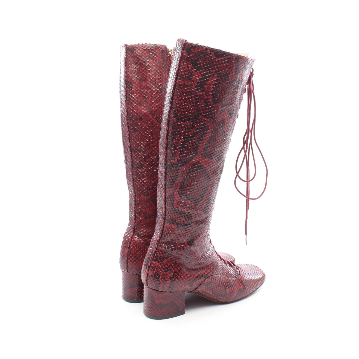 レースアップ ロング ブーツ パイソン ボルドー ケイトスペード
