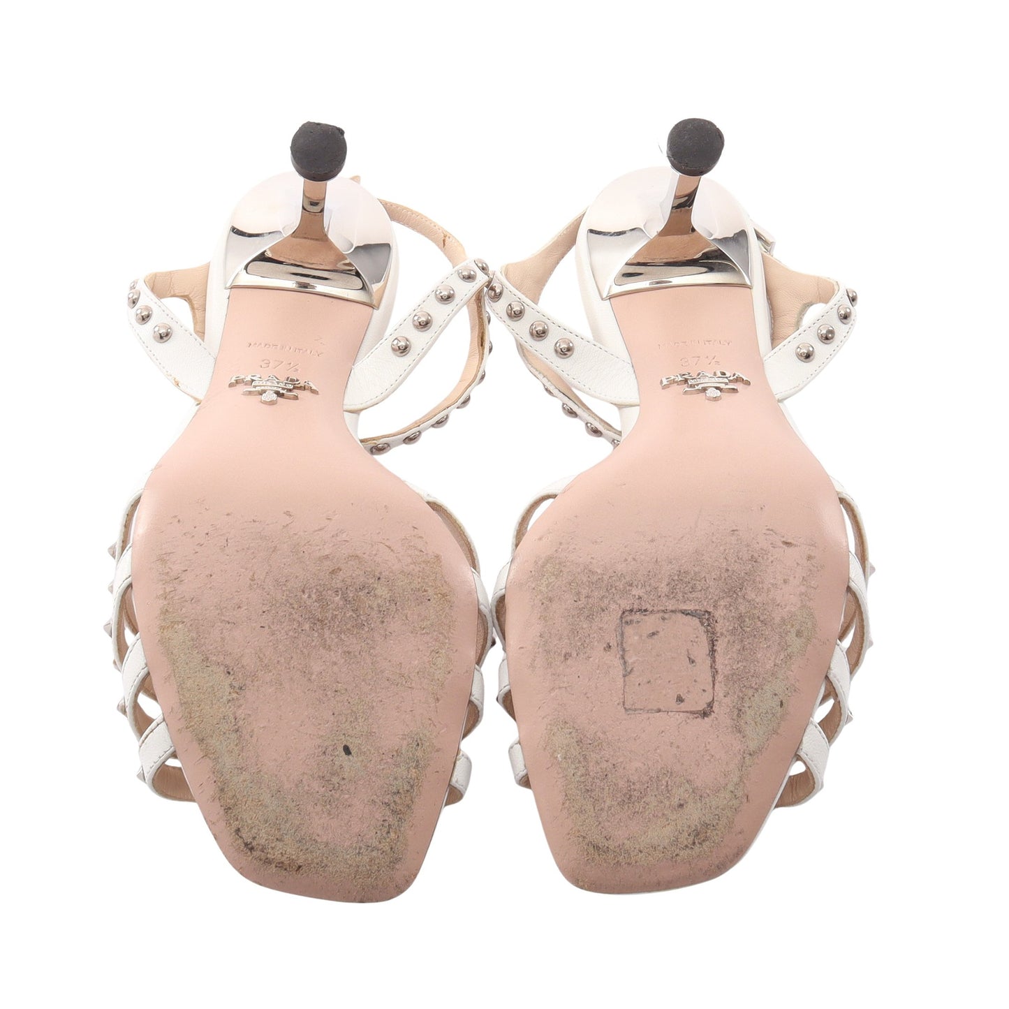スタッズ ミュール サンダル レザー ホワイト プラダ