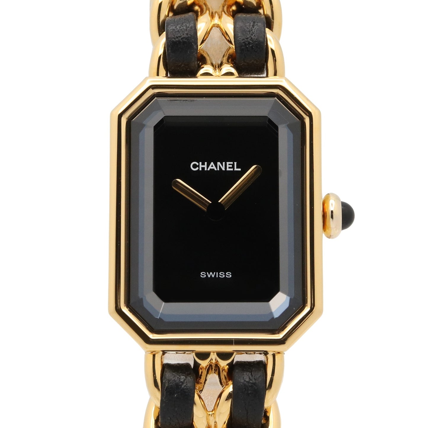 プルミエール L レディース 腕時計 クオーツ GP（ゴールドメッキ） レザー ブラック シャネル 時計 CHANEL
