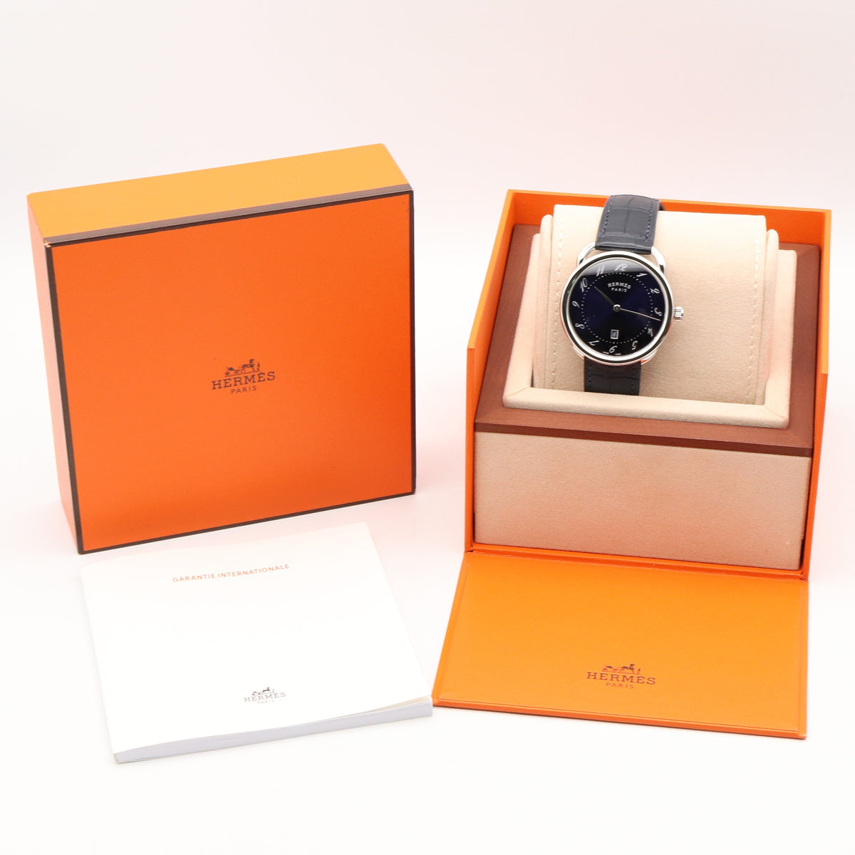 アルソー 40mm メンズ 腕時計 クオーツ ステンレススチール 革 ブルー エルメス 時計 HERMES