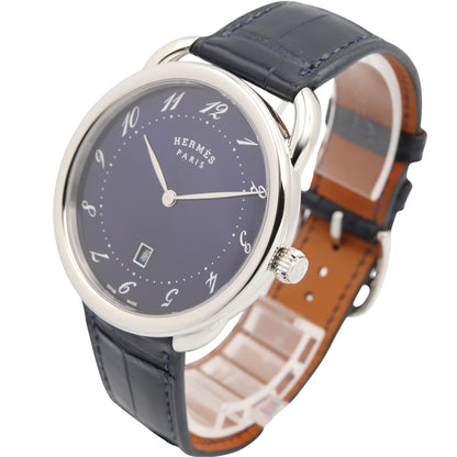 アルソー 40mm メンズ 腕時計 クオーツ ステンレススチール 革 ブルー エルメス 時計 HERMES