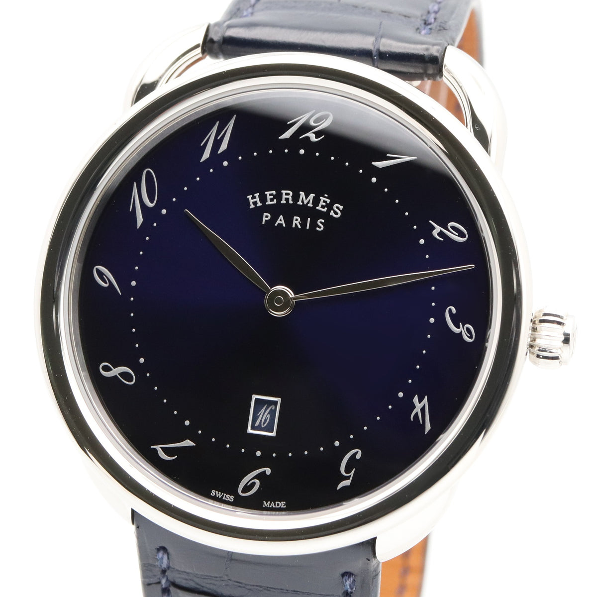 アルソー 40mm メンズ 腕時計 クオーツ ステンレススチール 革 ブルー エルメス 時計 HERMES
