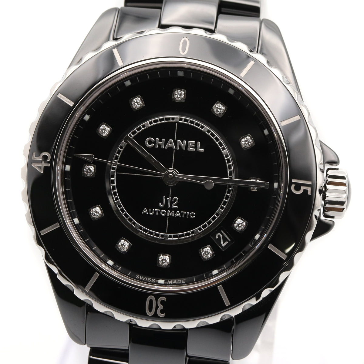 J12 12Pダイヤ メンズ 腕時計 自動巻き セラミック ダイヤモンド ブラック シャネル 時計 CHANEL